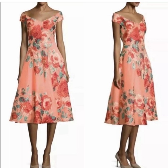 Lela Rose Dresses & Skirts - Lela Rose Coral Floral Off-Shoulder Midi Dress